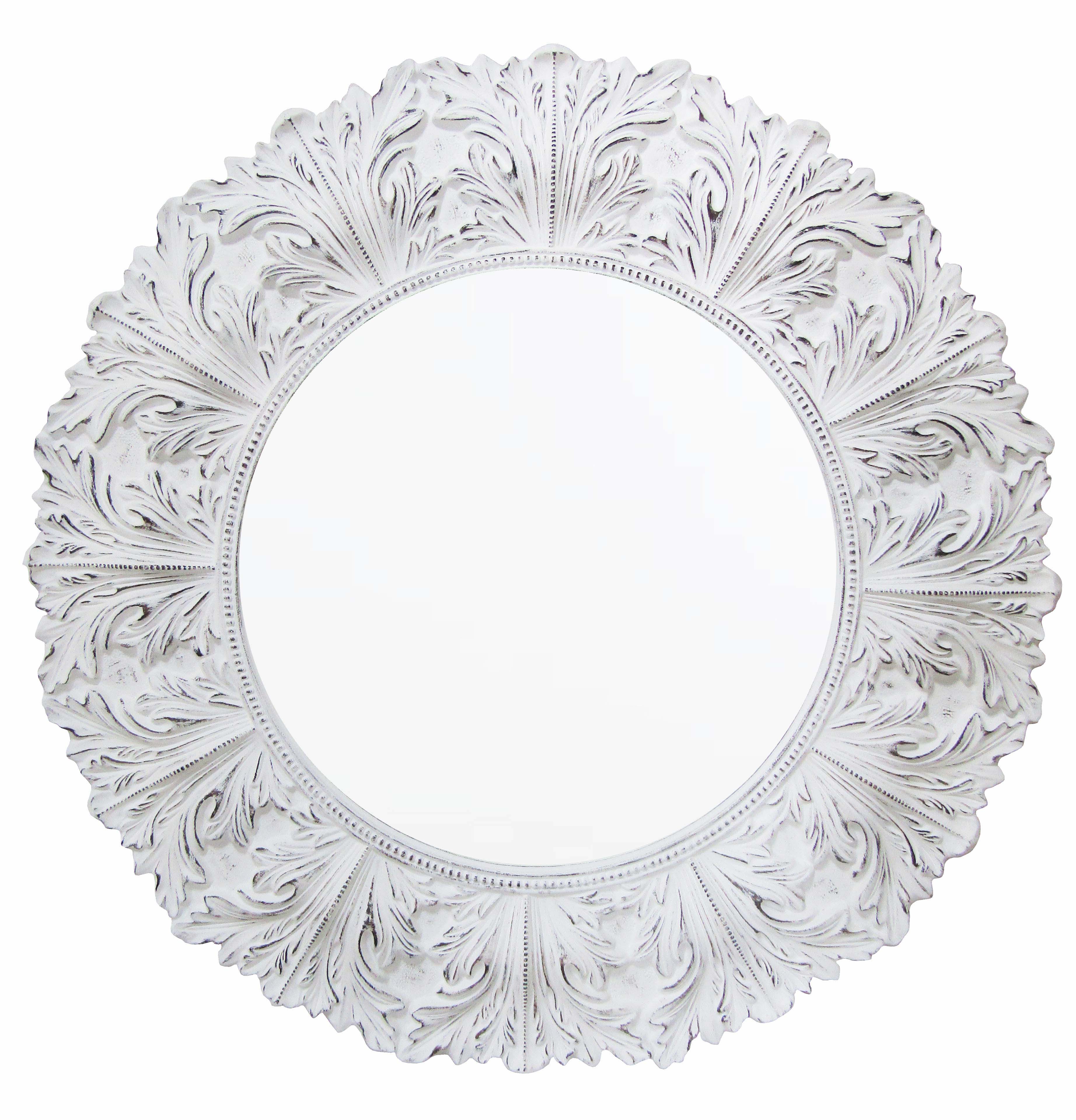 ZS072 Wall décor art mirror white tone classic ornate round